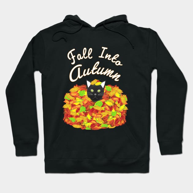 Fall Into Autumn. Kitty Cat in a Pile of Colorful Leaves. Fall Into Autumn. Kitty Cat in Pile of Colorful Leaves. (Black Background) Hoodie by Art By LM Designs 